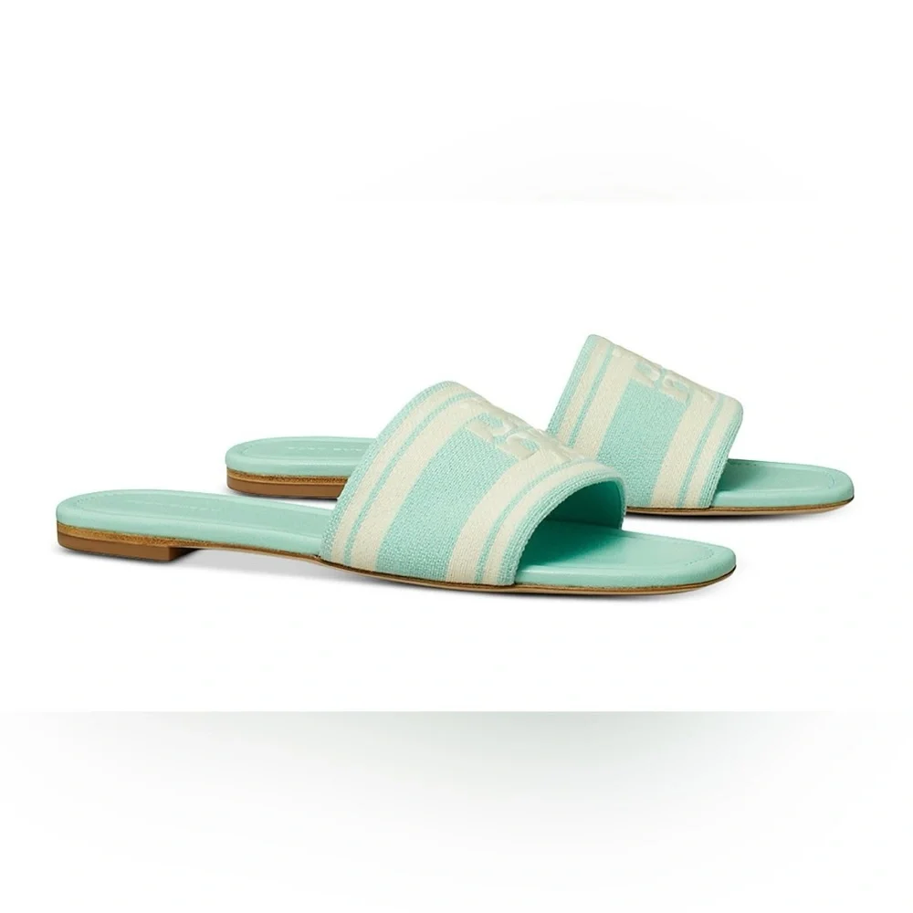 NIB TORY BURCH Women's Double T Jacquard Slide Sandals